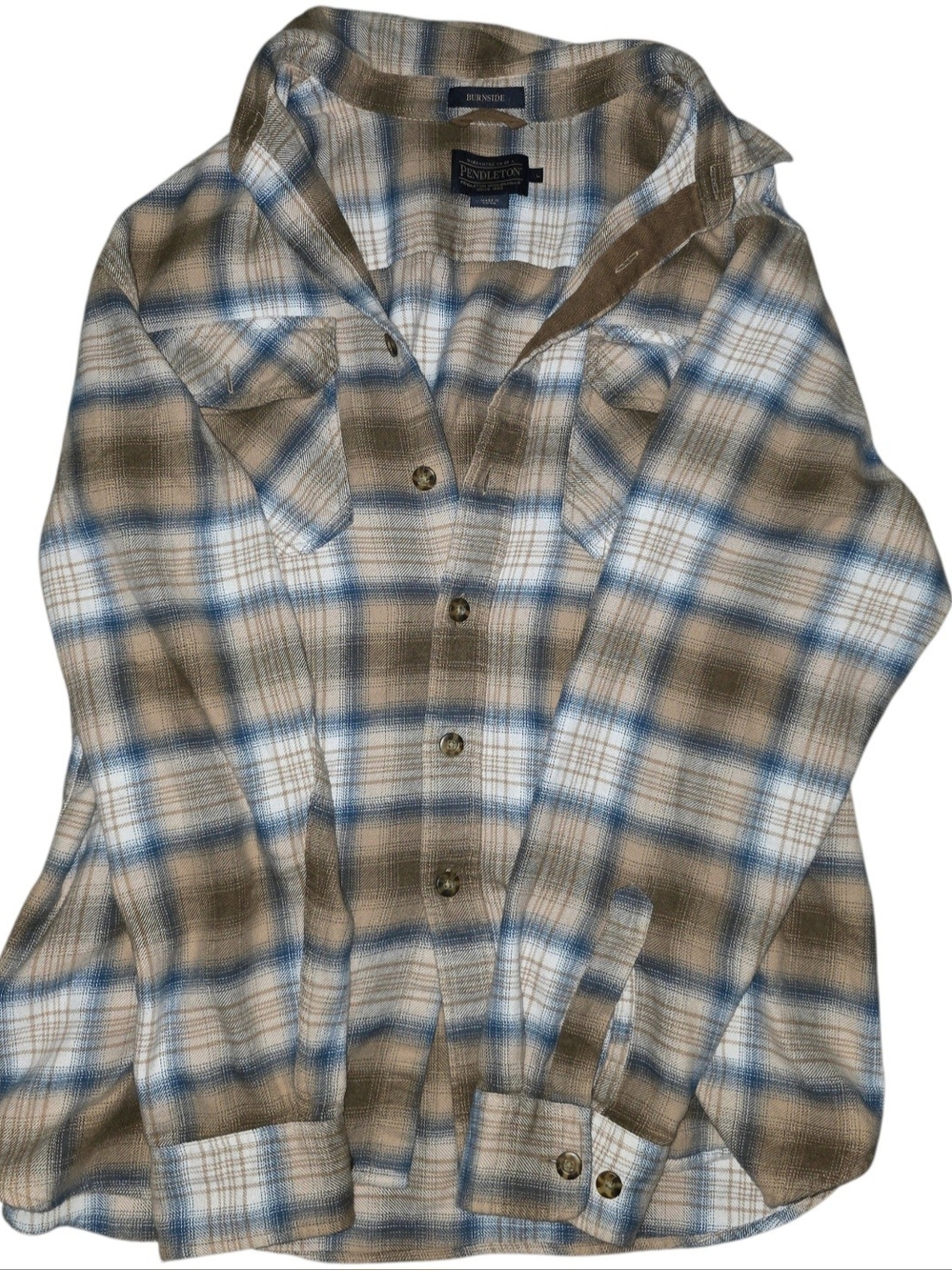 Pendleton Burnside Flannel Men’s Large Brown Blue Plaid Cotton